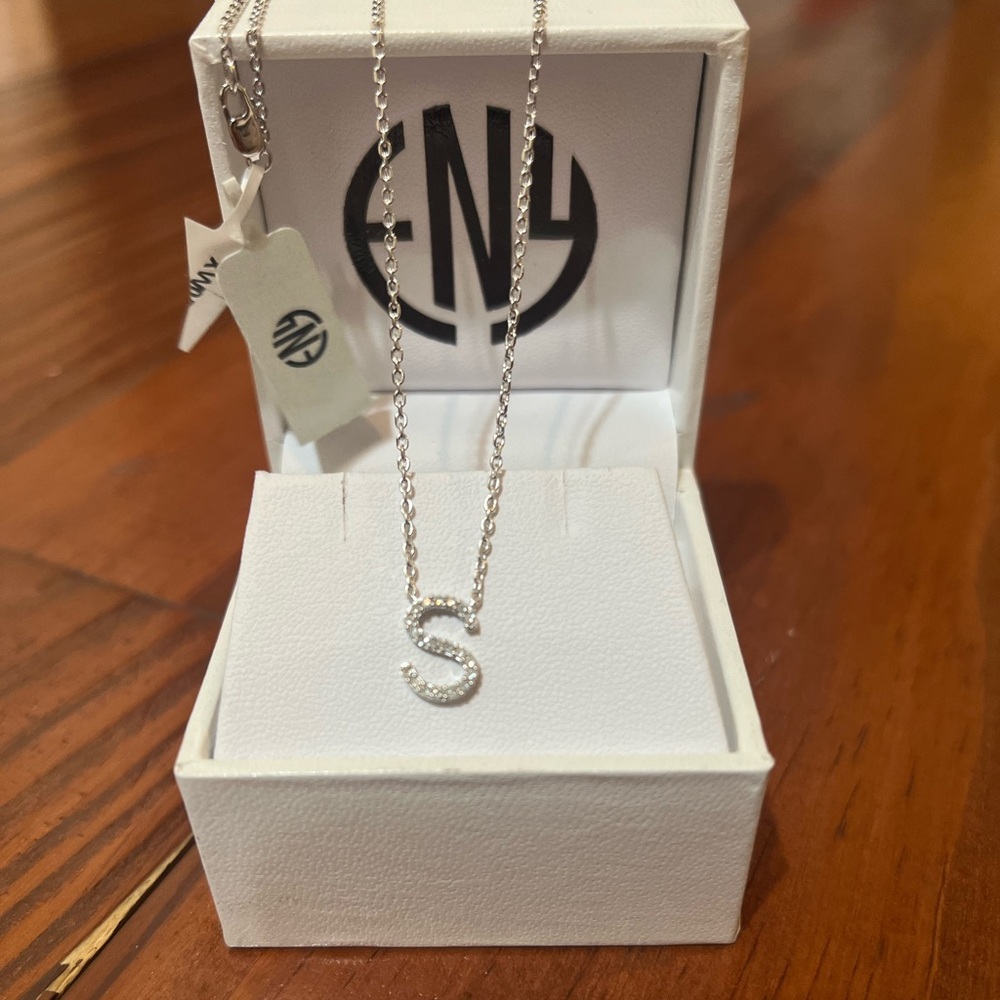 Sterling Silver (925) Diamond Initial Pendant Necklace.